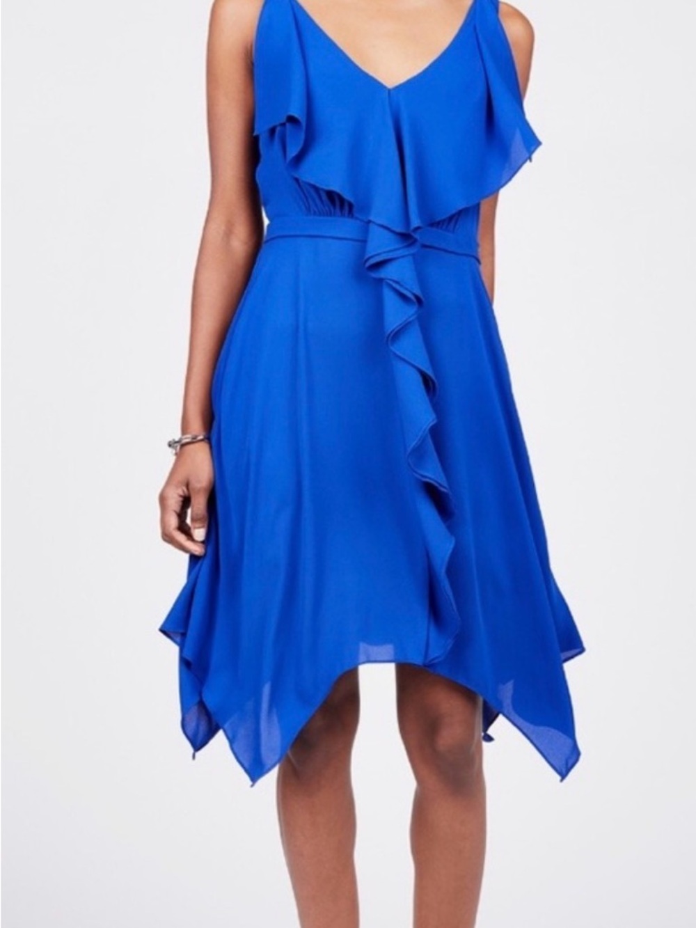 BCBGMaxAzria Blue Asymmetrical Ruffle Dress
